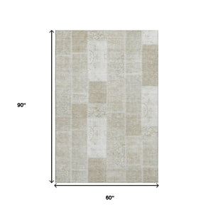 HomeRoots 5' X 8' Taupe & Ivory Patchwork Area Rug - Washable, Stain-Resistant with UV Protection & Slip-Resistant 652973