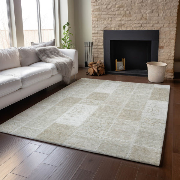 HomeRoots 5' X 8' Taupe & Ivory Patchwork Area Rug - Washable, Stain-Resistant with UV Protection & Slip-Resistant 652973