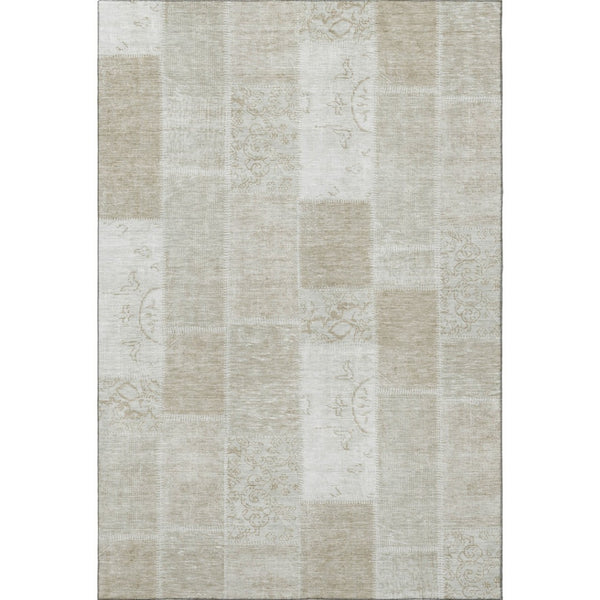 HomeRoots 5' X 8' Taupe & Ivory Patchwork Area Rug - Washable, Stain-Resistant with UV Protection & Slip-Resistant 652973