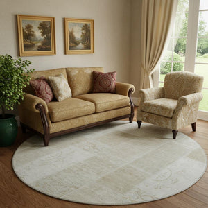 HomeRoots 8' Taupe and Ivory Patchwork Round Rug - Durable, Washable, UV-Protected - Stylish Home Essential! 652974