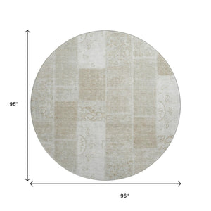 HomeRoots 8' Taupe and Ivory Patchwork Round Rug - Durable, Washable, UV-Protected - Stylish Home Essential! 652974