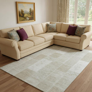 HomeRoots 8' X 10' Washable Taupe and Ivory Patchwork Area Rug – Stain Resistant, UV Protected, Perfect for Homes 652975