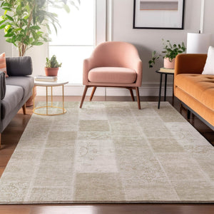HomeRoots 9' X 12' Taupe And Ivory Patchwork Area Rug - Stain-Resistant, UV-Protected, Easy-Clean Design! 652976