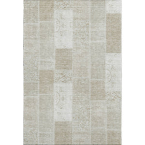 HomeRoots 9' X 12' Taupe And Ivory Patchwork Area Rug - Stain-Resistant, UV-Protected, Easy-Clean Design! 652976