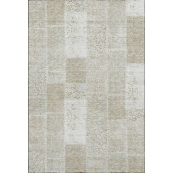 HomeRoots 9' X 12' Taupe And Ivory Patchwork Area Rug - Stain-Resistant, UV-Protected, Easy-Clean Design! 652976
