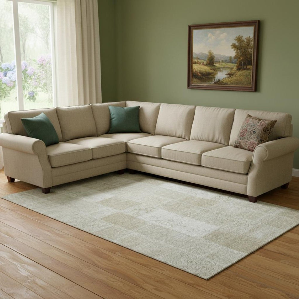 HomeRoots 9' X 12' Taupe And Ivory Patchwork Area Rug - Stain-Resistant, UV-Protected, Easy-Clean Design! 652976