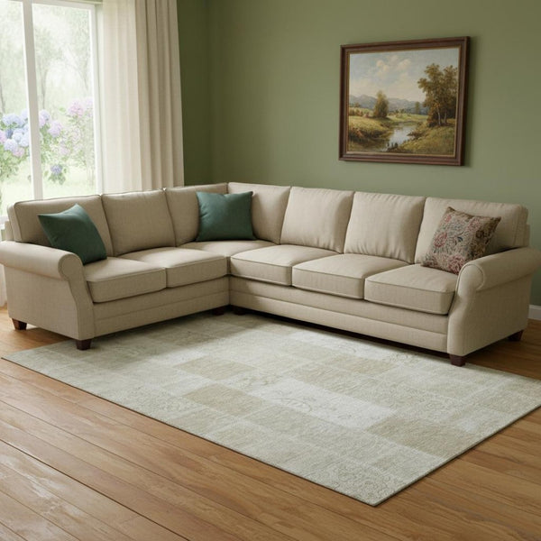 HomeRoots 9' X 12' Taupe And Ivory Patchwork Area Rug - Stain-Resistant, UV-Protected, Easy-Clean Design! 652976