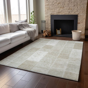 HomeRoots 9' X 12' Taupe And Ivory Patchwork Area Rug - Stain-Resistant, UV-Protected, Easy-Clean Design! 652976