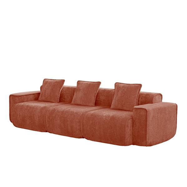 English Elm Streamlined Modular Cloud Sofa Three Seat Velvet Cushions with French Piping for Living Rooms Red W3041S00358