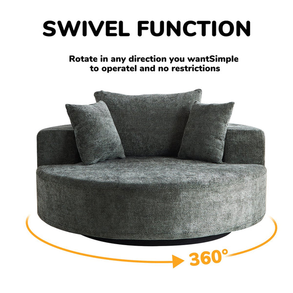 English Elm 55''L Chenille Foam Single Swivel Chair with Plush Backrest Pillow, 360° Smooth Recline for Living Room Lounge Comfort Green W834S00354