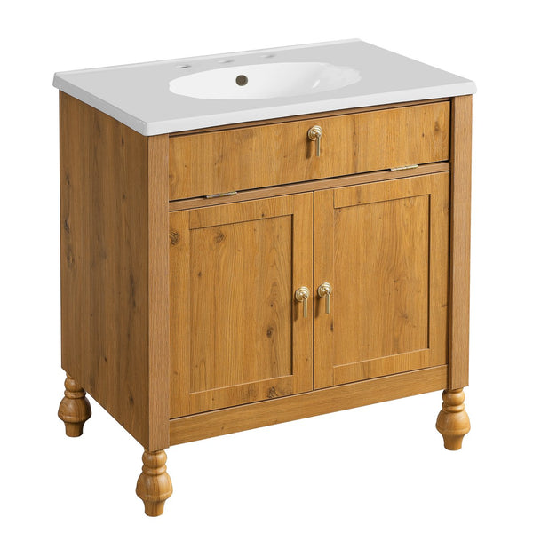 English Elm Christopher Knight Home® - 30-Inch Walnut Vanity with Seashell Resin Sink, Flip-Up Organizer, Soft-Close Doors & Legs Brown N765P33417576B
