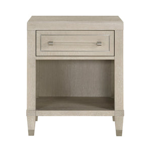 English Elm Elegant Light Oak Nightstand with USB & Outlets, Ball-Bearing Drawer, Lower Shelf, Glam Nickel Pull B011P330086