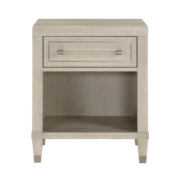 English Elm Elegant Light Oak Nightstand with USB & Outlets, Ball-Bearing Drawer, Lower Shelf, Glam Nickel Pull B011P330086