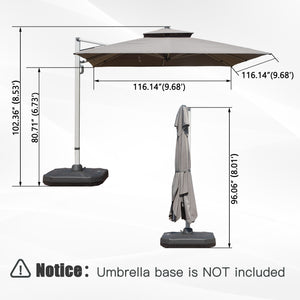English Elm 10'X10' Square Cantilever Umbrella with Hydraulic Open, 5-Position Tilt, UPF50+ Polyester Canopy Gray W1859P337785