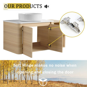 English Elm 42'' Modern Wall-Mounted Bathroom Vanity With Soft-Close Doors, Ceramic Sink & Ample Storage Solutions W999S00473