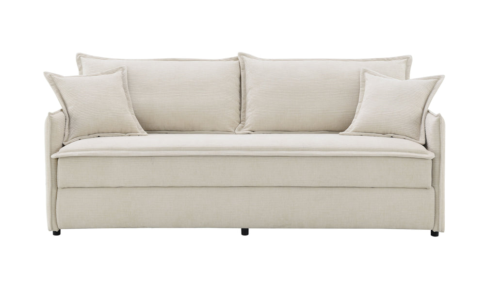 English Elm Elisea Beige Fabric Sleeper Sectional Sofa with Storage, Pocket Coil Seats, Removable Covers, Full B2726S00129
