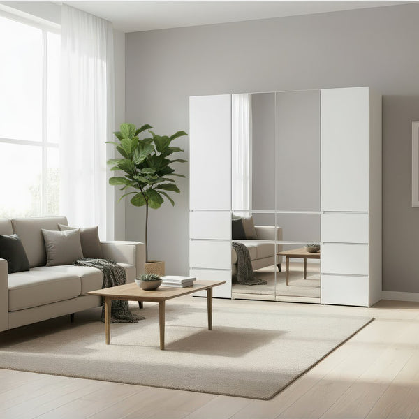 English Elm Elise Modular Wood Closet System with Mirror — White Melamine Walk-In Organizer, Durable Storage and Easy Assembly B040S00124