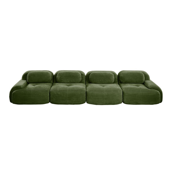English Elm 4-seat Modular Corduroy Sectional Sofa Low Profile Ergonomic Living Room Seating Olive Green W714S01261