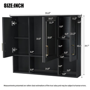 English Elm 35 Inch Wall Mount Medicine Cabinet Soft Close Mirror Storage for Modern Bathroom Black N710P389453B