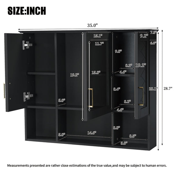 English Elm 35 Inch Wall Mount Medicine Cabinet Soft Close Mirror Storage for Modern Bathroom Black N710P389453B