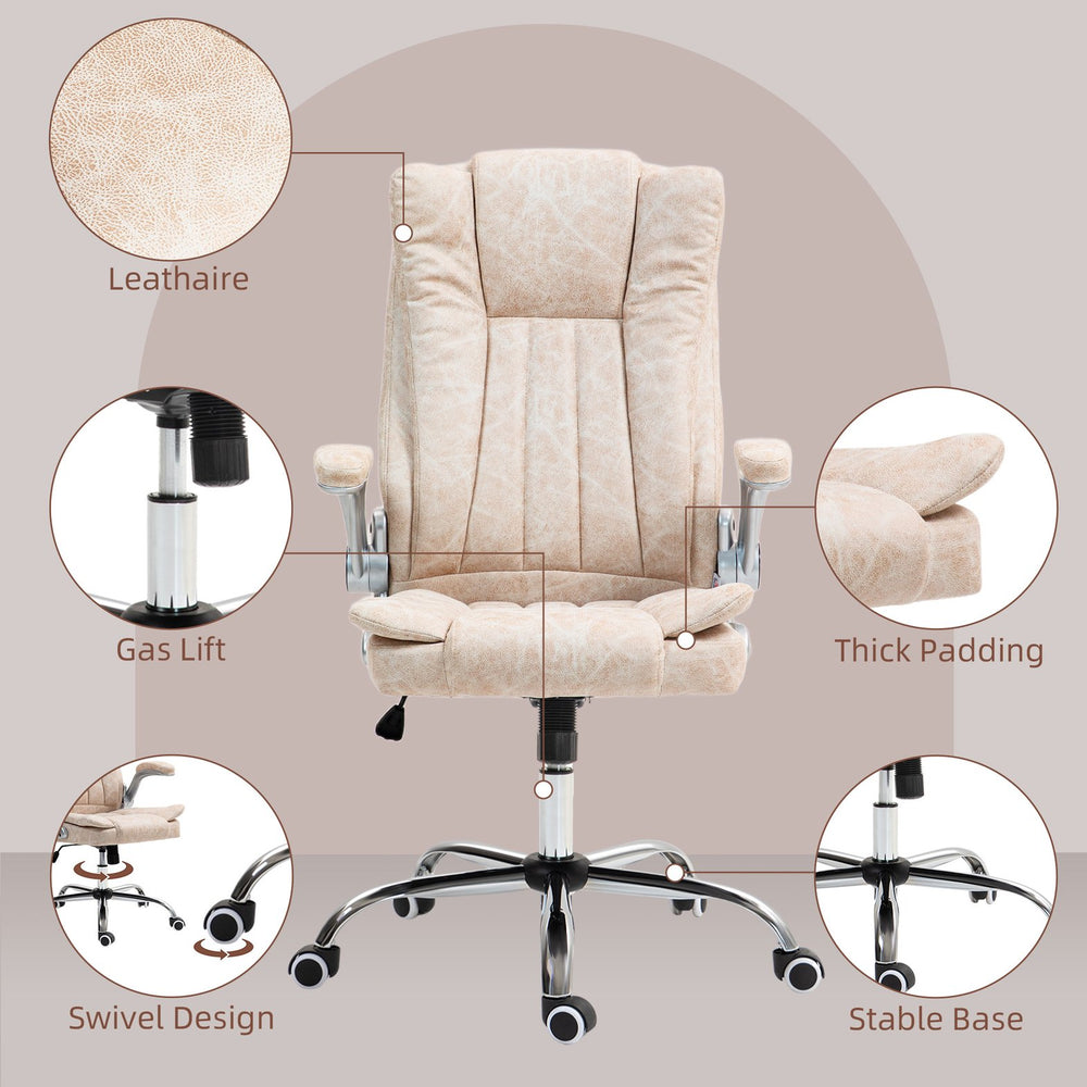 English Elm Homcom Executive Office Chair - Cream White Microfiber, Adjustable Height, Tilt Function & Flip-Up Arms W2225P250019