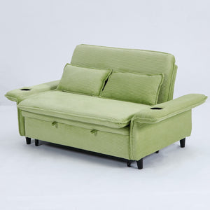 English Elm 65.74-inch convertible letter sofa bed with adjustable armrests, pull-out extension, cup holders, durable frame and plush sponge cushions Green W3371P311474