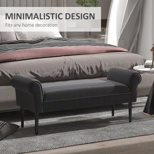 English Elm HOMCOM Upholstered Linen 52" End of Bed Bench with Armrests, Padded Ottoman Seat and Under-Storage Grey W2225P217018