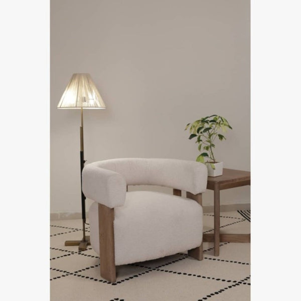 HomeRoots 31" Cozy Boucle Arm Chair with Solid Wood Legs – Stylish, Ergonomic Accent Seat for Any Space 653084