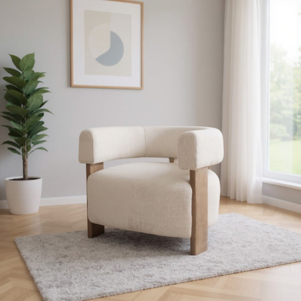 HomeRoots 31" Cozy Boucle Arm Chair with Solid Wood Legs – Stylish, Ergonomic Accent Seat for Any Space 653084