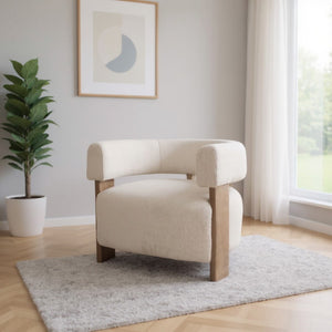HomeRoots 31" Cozy Boucle Arm Chair with Solid Wood Legs – Stylish, Ergonomic Accent Seat for Any Space 653084