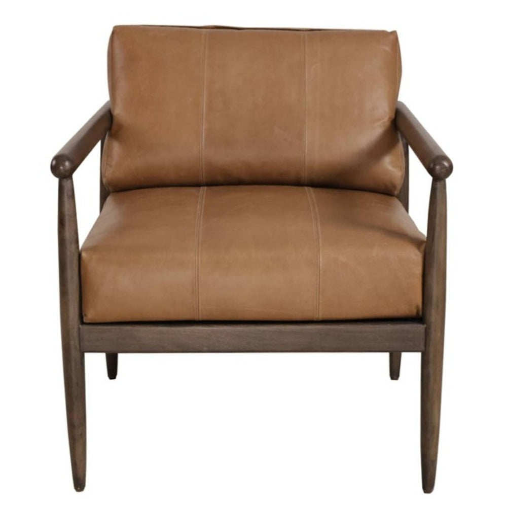 HomeRoots 28" Brown Genuine Leather Arm Chair with Solid Mango Wood Frame - Timeless Comfort & Style 653085