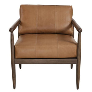 HomeRoots 28" Brown Genuine Leather Arm Chair with Solid Mango Wood Frame - Timeless Comfort & Style 653085