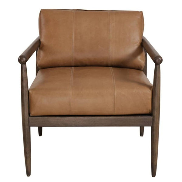 HomeRoots 28" Brown Genuine Leather Arm Chair with Solid Mango Wood Frame - Timeless Comfort & Style 653085