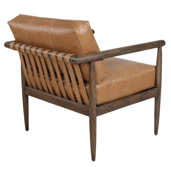HomeRoots 28" Brown Genuine Leather Arm Chair with Solid Mango Wood Frame - Timeless Comfort & Style 653085