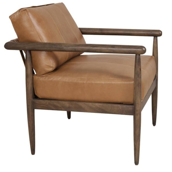 HomeRoots 28" Brown Genuine Leather Arm Chair with Solid Mango Wood Frame - Timeless Comfort & Style 653085