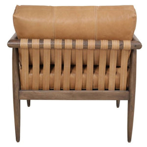 HomeRoots 28" Brown Genuine Leather Arm Chair with Solid Mango Wood Frame - Timeless Comfort & Style 653085