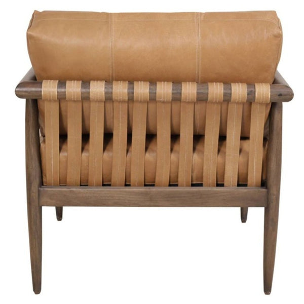 HomeRoots 28" Brown Genuine Leather Arm Chair with Solid Mango Wood Frame - Timeless Comfort & Style 653085