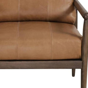 HomeRoots 28" Brown Genuine Leather Arm Chair with Solid Mango Wood Frame - Timeless Comfort & Style 653085
