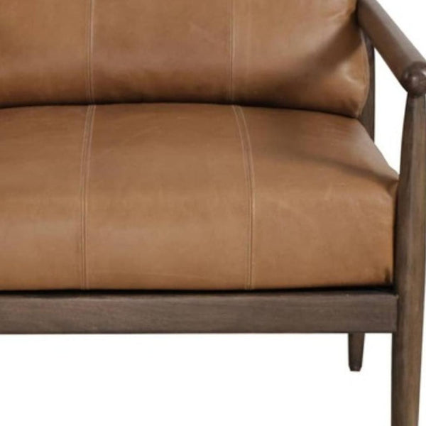 HomeRoots 28" Brown Genuine Leather Arm Chair with Solid Mango Wood Frame - Timeless Comfort & Style 653085