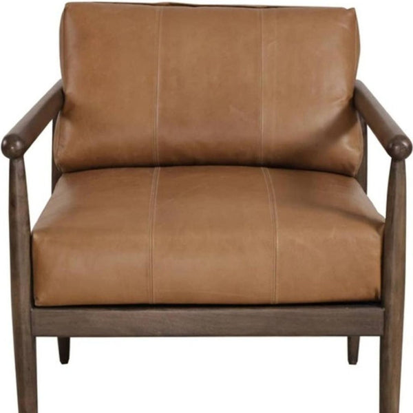 HomeRoots 28" Brown Genuine Leather Arm Chair with Solid Mango Wood Frame - Timeless Comfort & Style 653085