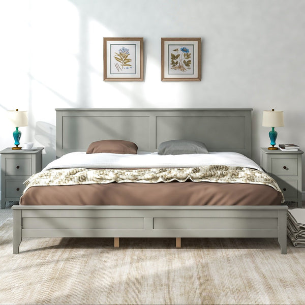 HomeRoots Gray Wood King Bed Frame - Modern Design with Durable Support for a Serene Bedroom Retreat 653087