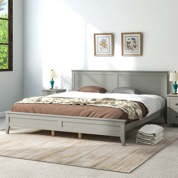 HomeRoots Gray Wood King Bed Frame - Modern Design with Durable Support for a Serene Bedroom Retreat 653087