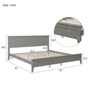 HomeRoots Gray Wood King Bed Frame - Modern Design with Durable Support for a Serene Bedroom Retreat 653087