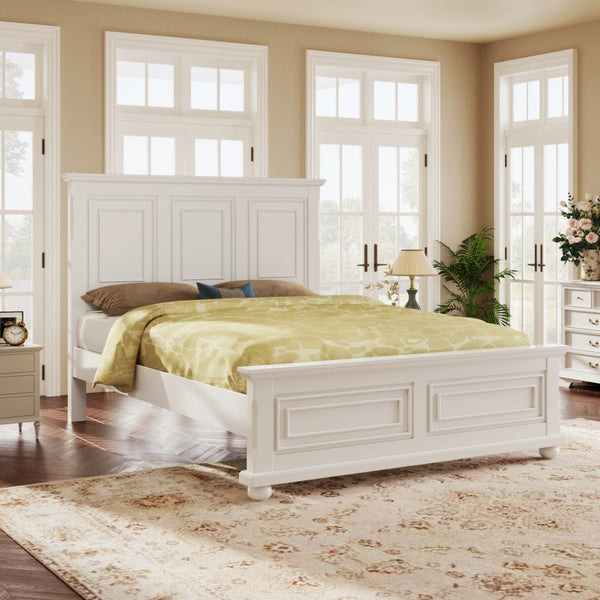 HomeRoots White Wood Queen Bed Frame - Modern Platform Design for Stylish Bedrooms, Easy Assembly & Durability 653089
