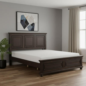 HomeRoots Brown Wood King Bed Frame - Sturdy Platform Design, Modern Style, Supports Up to 600 lbs, No Box Spring Needed 653090