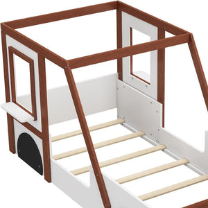 HomeRoots Mahogany Twin Race Car Bed Frame - Playhouse Design, Solid Acacia, Fun & Durable for Kids' Rooms 653091