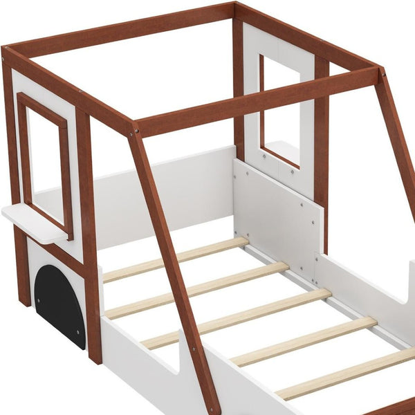 HomeRoots Mahogany Twin Race Car Bed Frame - Playhouse Design, Solid Acacia, Fun & Durable for Kids' Rooms 653091