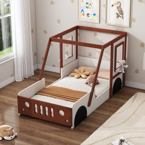 HomeRoots Mahogany Twin Race Car Bed Frame - Playhouse Design, Solid Acacia, Fun & Durable for Kids' Rooms 653091