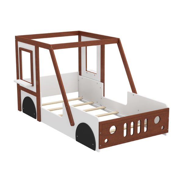 HomeRoots Mahogany Twin Race Car Bed Frame - Playhouse Design, Solid Acacia, Fun & Durable for Kids' Rooms 653091