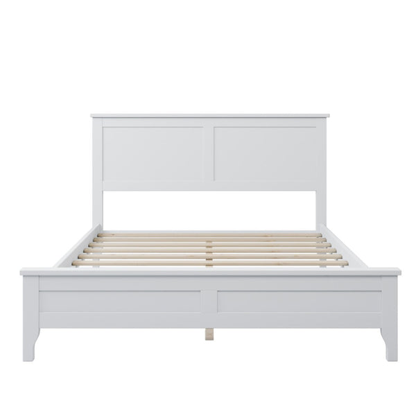 HomeRoots White Wood Full Bed Frame - Modern Platform Design for Comfort, Durability & Minimalist Bedroom Style 653092